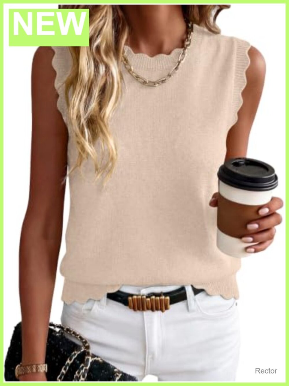 ANRABESS Scallop Trim Sleeveless Sweater Vest Crew Neck Knit Tank Top